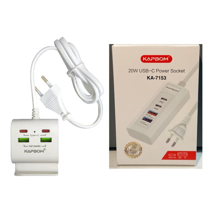 Carregador de Mesa Kapbom 20W 2 Type-C PD e 2 USB 1M KA-7153