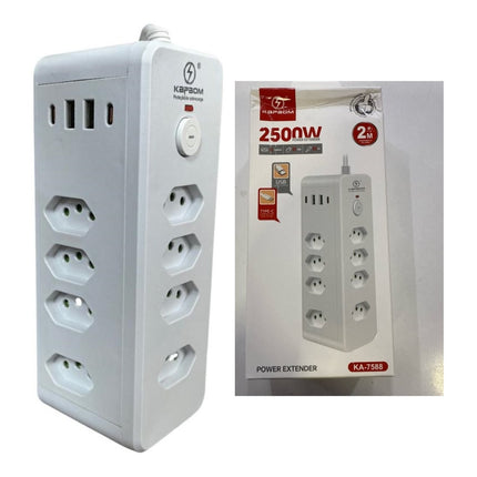 Extensão Elétrica Kapbom 8 Tomadas 2 USB e 2 Type-C PD 2M 2500W KA-7588