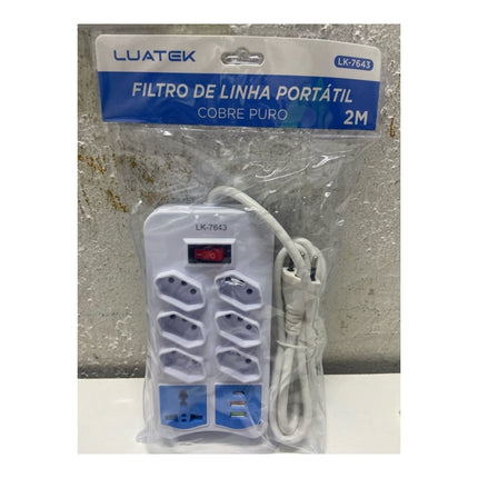 Filtro de Linha Portátil Luatek 6 Tomadas Universal e 3 USB 2M LK-7643