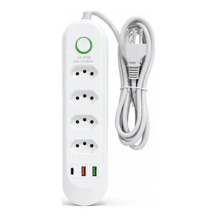 Filtro de Linha Portátil Luatek 4 Tomadas 2 USB e Type-C 2M LK-7653