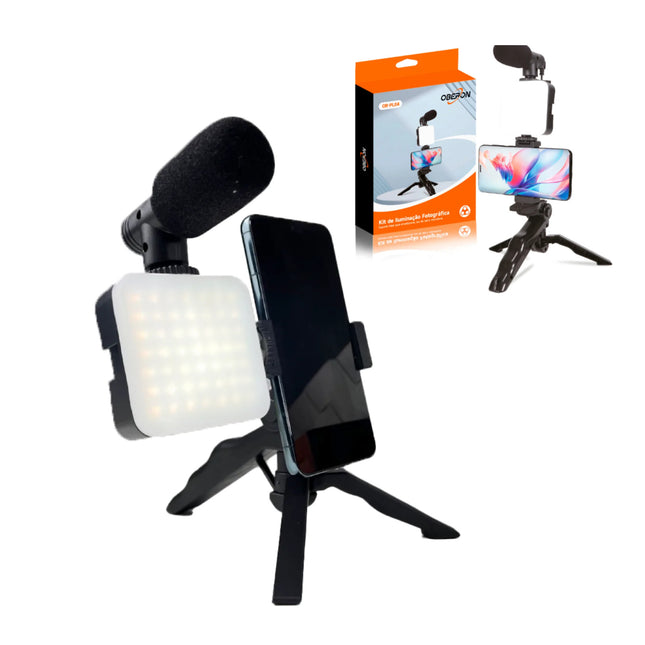 Kit Gravação com Suporte Tripé + Luz de Led e Microfone OR-PL04 #saldão