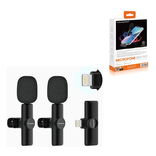 Microfone de Lapela Sem Fio Duplo Lightning - H'Maston MK09