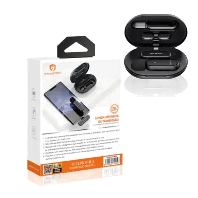 Microfone de Lapela Sem Fio Lightning com Estojo - H'Maston MK05