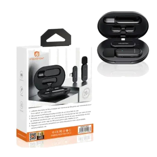Microfone de Lapela Sem Fio Tipo C com Estojo - H'Maston MK06