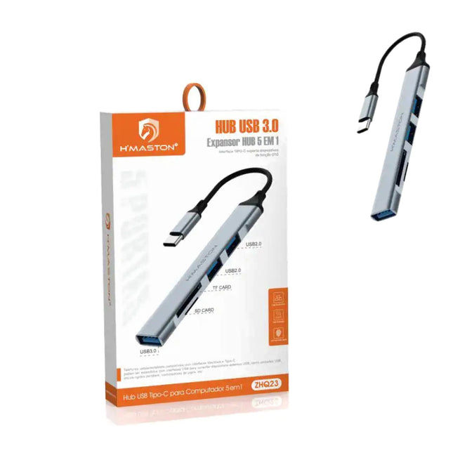 Hub USB-C 5 em 1 H'Maston Transferência Rápida ZHQ23 #saldão