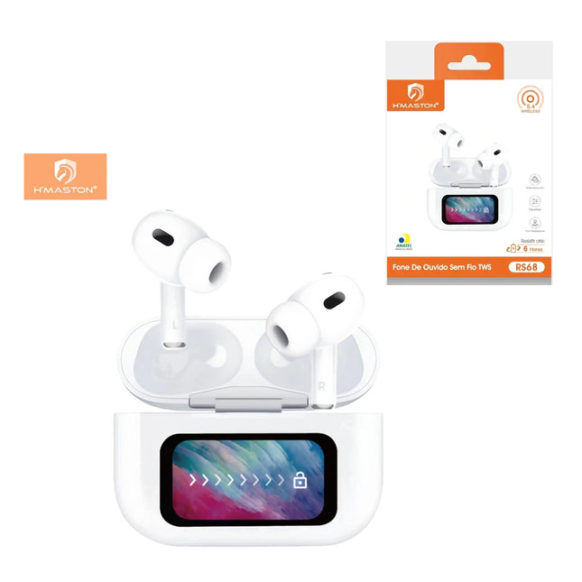 Fone Tws Bluetooth Com Tela Touch H'Maston RS68