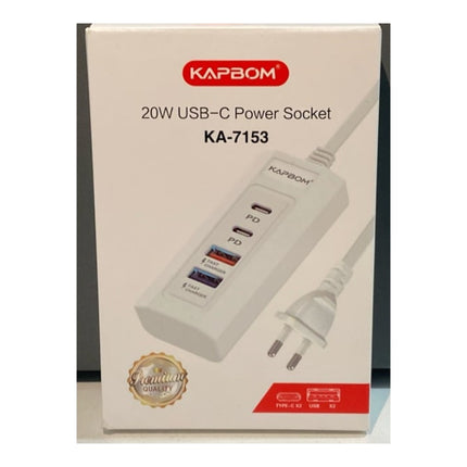 Carregador de Mesa Kapbom 20W 2 Type-C PD e 2 USB 1M KA-7153