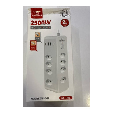 Extensão Elétrica Kapbom 8 Tomadas 2 USB e 2 Type-C PD 2M 2500W KA-7588