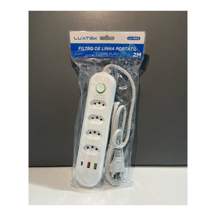 Filtro de Linha Portátil Luatek 4 Tomadas 2 USB e Type-C 2M LK-7653