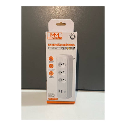 Extensão de Tomada de Parede MiniMen 3 Tomadas 2 USB e Type-C PD 2500W MM-CP3-PD