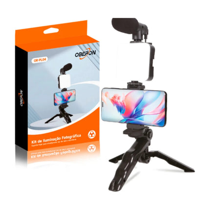 Kit Gravação com Suporte Tripé + Luz de Led e Microfone OR-PL04 #saldão