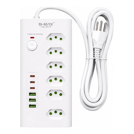 Extensão Filtro de Linha B-Max 6 Tomadas 3 USB e 3 Type-C 2M BM-8709