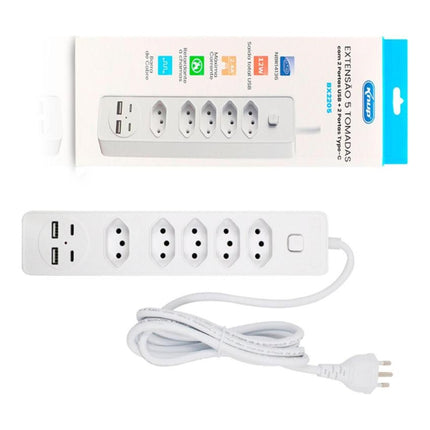 Extensão Elétrica Knup 5 Tomadas 2 USB e 2 Type-C BX2205