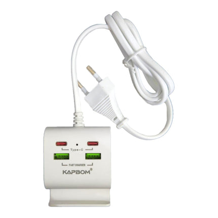 Carregador de Mesa Kapbom 20W 2 Type-C PD e 2 USB 1M KA-7153