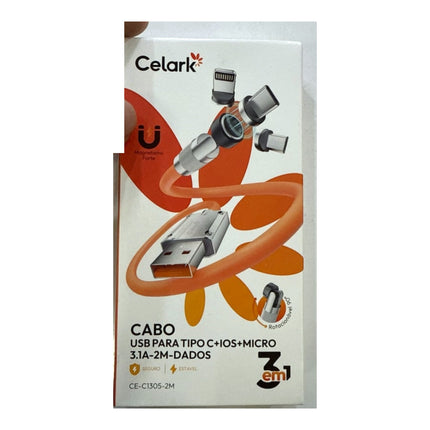Cabo Magnético 3 em 1 Tipo C, iOS e Micro USB 2 Metros CE-C1305-2M