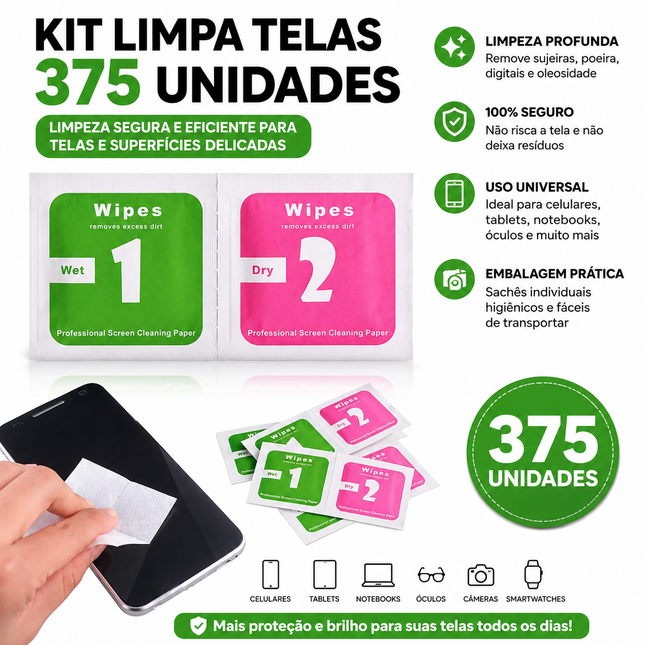 Kit Limpa Telas 375 Sachês no Atacado
