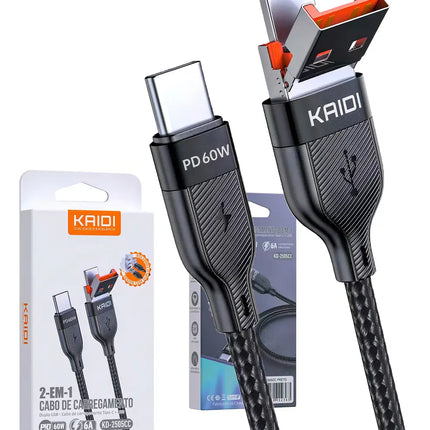 Cabo Carregamento Kaidi 2 Em 1 Tipo CC Kd-2505cc
