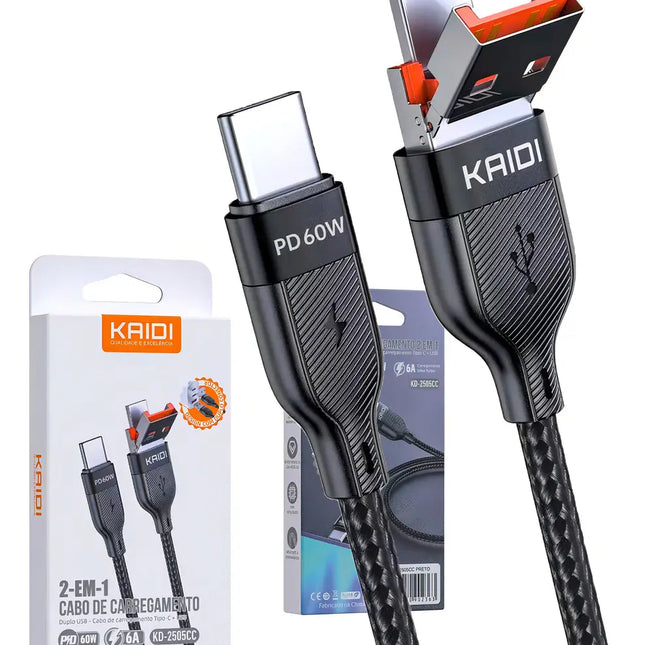 Cabo Carregamento Kaidi 2 Em 1 Tipo CC Kd-2505cc