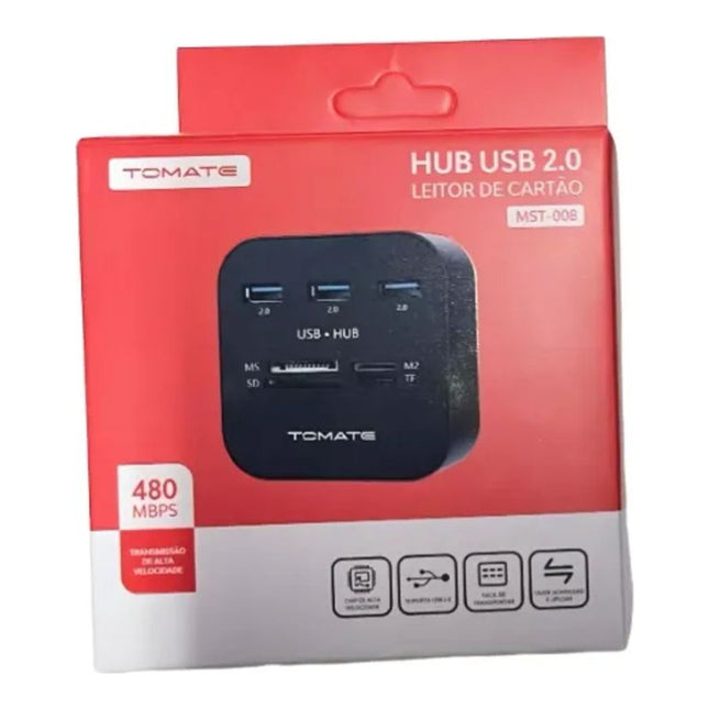 Hub USB 2.0 3 Portas com Leitor de Cartão Tomate MST-008