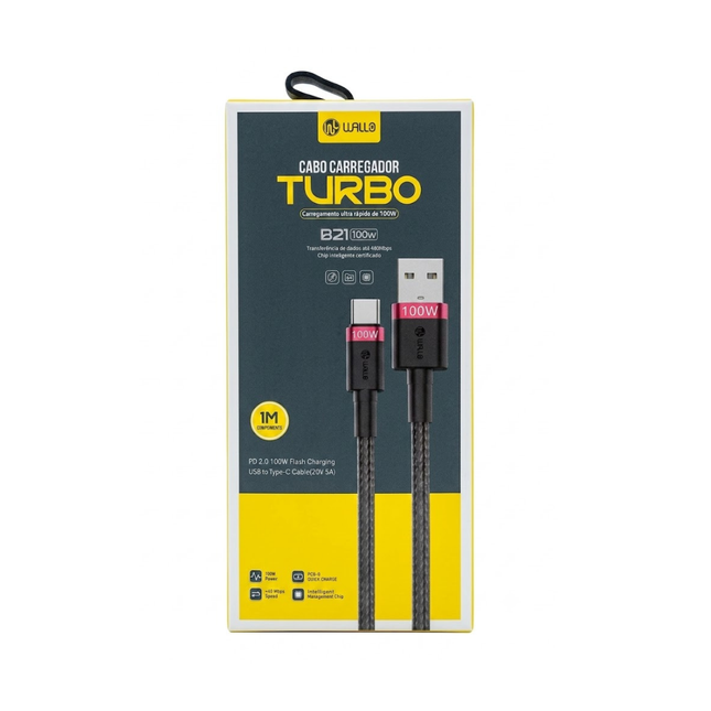 Cabo Carregador Turbo 100W Wallo B21
