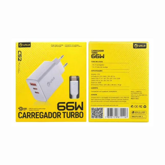Carregador Premium Turbo 66W Wallo C52