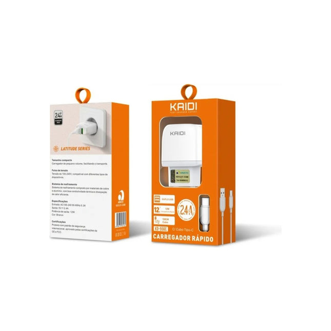 Carregador 12W 2 USB Tipo C Kaidi KD-556C
