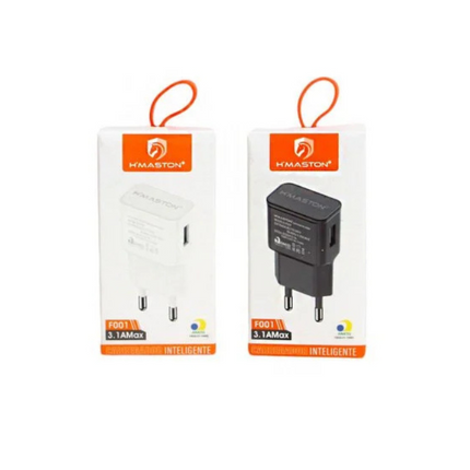 Fonte Carregador USB H'Maston FO01 - embalagem F001 3.1A Max, versões branca e preta