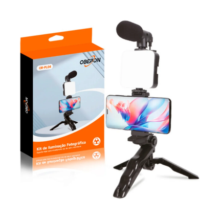 Kit Gravação com Suporte Tripé + Luz de Led e Microfone OR-PL04