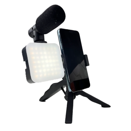 Kit Gravação com Suporte Tripé + Luz de Led e Microfone OR-PL04