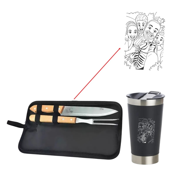 Kit Presente Personalizado para Dia dos Pais – Copo Térmico + Faca em Estojo