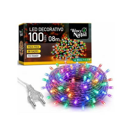 Kit 3 Leds Decorativo Pisca Pisca 100 Leds Fio Transparente 08M