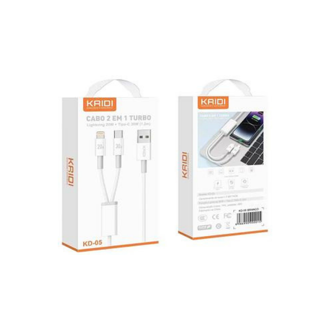 Cabo 2 em 1 Turbo IOS e Tipo C KD-05