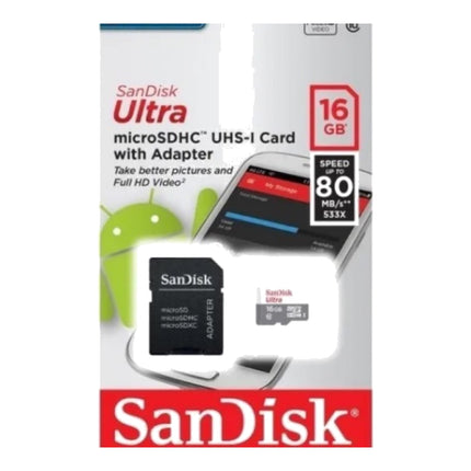 Cartão de Memória SanDisk Ultra 16GB microSDHC com Adaptador